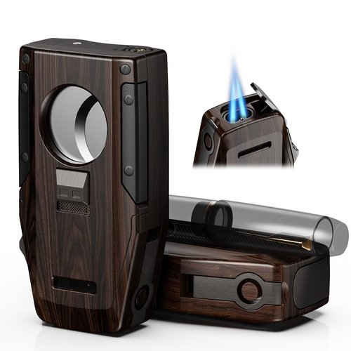 Dual Jet Torch Lighter, with Holder, Built-in Multi-use Tool, All-in-one Multifunctional Accessories Gifts for Men, Windproof Adjustable Butane Refillable Lighters for Travel (Without Gas)