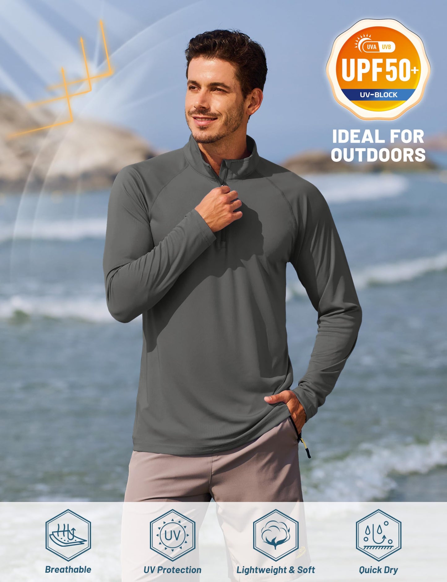 TACVASEN Mens Pullover Athletic T- Shirts Rash Guard for Men Long Sleeve Sun Proction Quarter Zip Quick Dry Fit Workout Shirts Dark Grey M