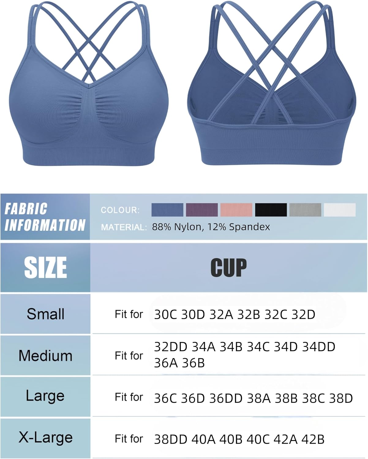 WANAYOU Sports Bras for Women - Strappy Cross Back Design | Padded Medium Support for Yoga & Gym (3 Pack)