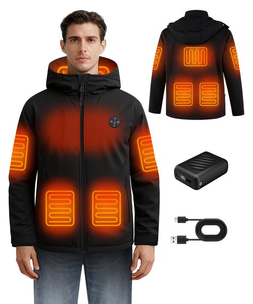 Youtelit Mens Heated Jacket with App Control, 20000mAh Battery Pack, 8 Heating Zones Electric Heated Coat Windproof Waterproof Winter Thermal for Outdoor Work, Motorcycling XL