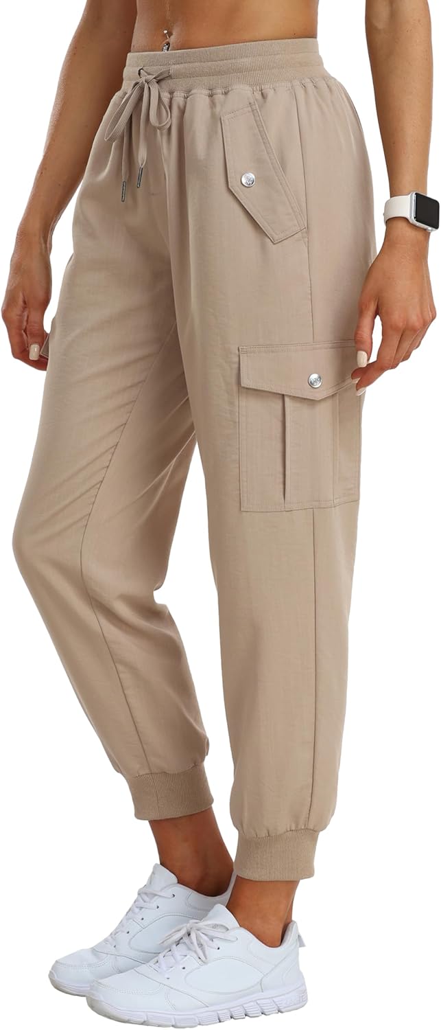 MoFiz Women's Lightweight Cargo Pants - Elastic Waist Athletic Joggers for Hiking & Travel