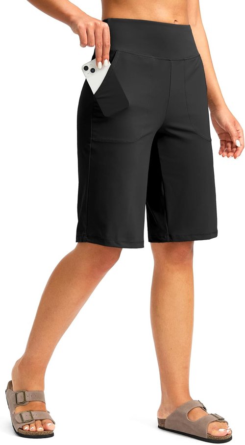 G Gradual Women's Bermuda Shorts - High Waisted, Knee Length with Pockets | Casual Stretch Shorts for Summer