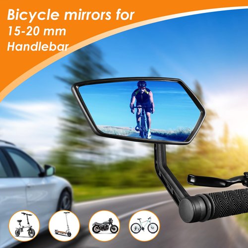 Homieway Bike Mirror, Blue Light Glass Lens Bicycle Mirror for Handlebar, HD Anti-scratch Adjustable Bar End Rear View Mirror for E-bike, Mountain Bike, City Bikes & Scooter (Left 0.59-0.78")