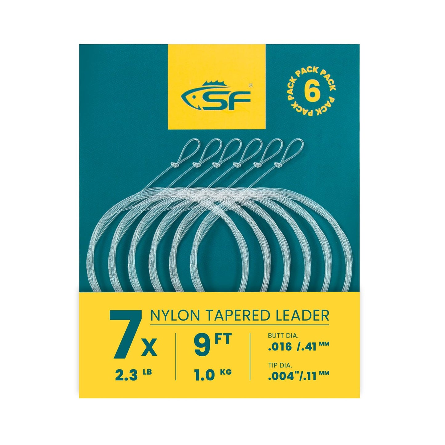 SF 6PCS Pre Tied Loop Fly Tapered Leader Nylon Fly Fishing Trout Leader Line 9FT-7X