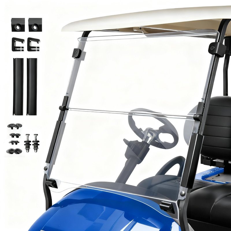 NOKINS Golf Cart Windshield Compatible with Club Car Precedent (2004-Up),Tempo,2017-Up Onward Gas or Electric Golf Cart Folding Style Windshield Tinted,Hinge folding design