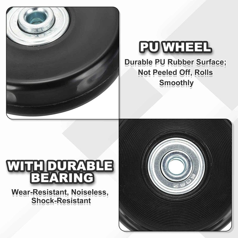MECCANIXITY Luggage Wheels Replacement 60x18mm PU Suitcase Wheels Repair Kit Smooth Trolley Replacement Swivel Caster for Inline Skate Trolley Bag (Black, Pack of 2)