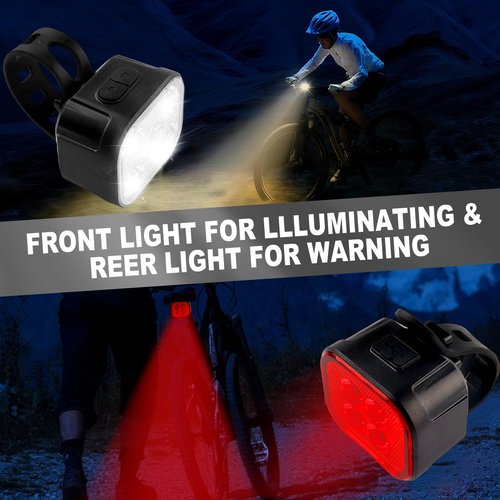 KunHe Bike Light for Night Riding USB Rechargeable Bike Lights Front and Rear 8+12 Modes Bike Light Set Bicycle Lights Headlight and Taillight Easy to Install