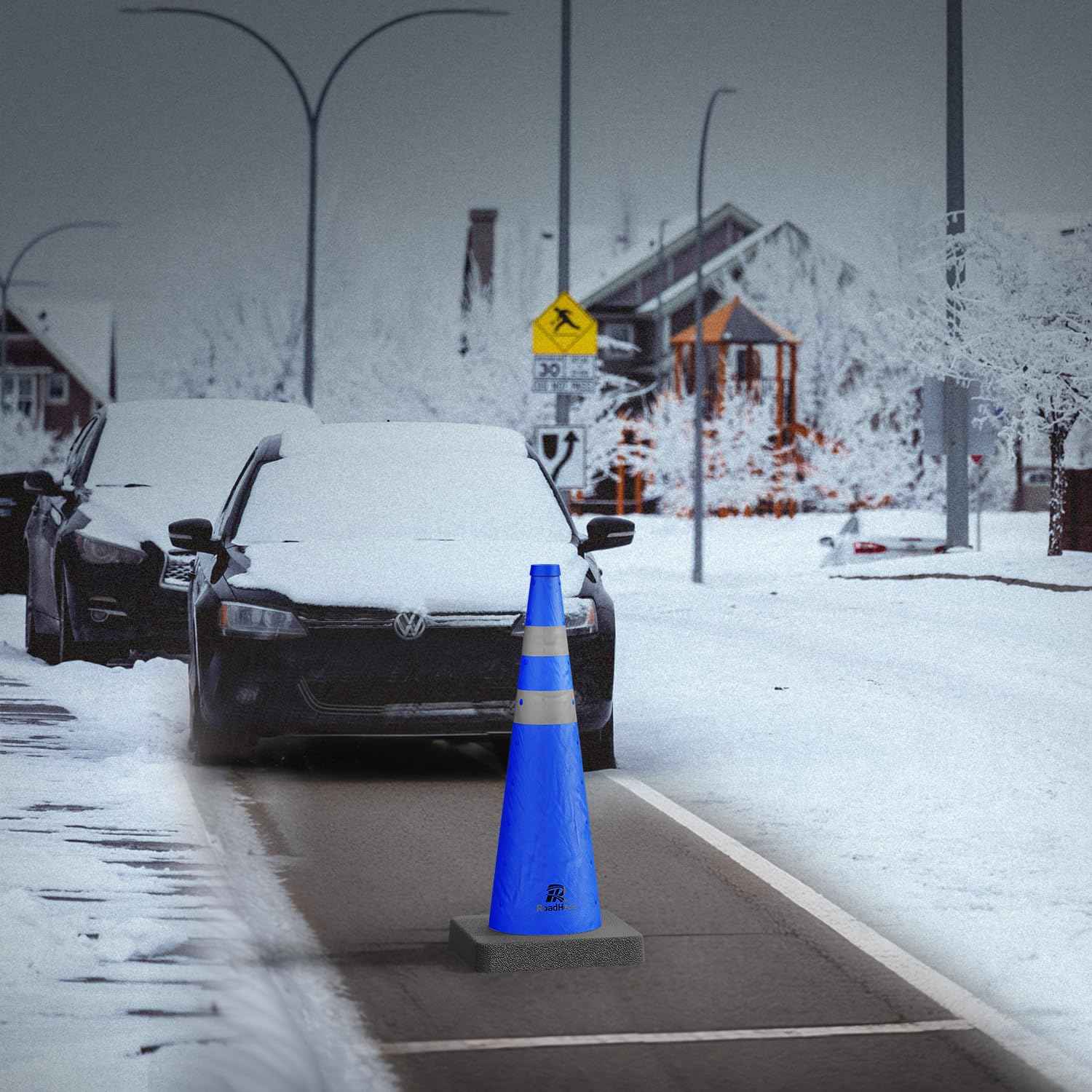 28 Inch Collapsible Traffic Safety Cones - Weighted Base & Reflective Collars, 4 Pack