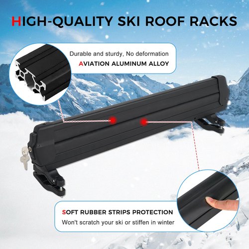 LINGVUM Ski and Snowboard Roof Racks with Sliding Extension, 28" Universal Ski Roof Rack Carrier with Anti-Theft Lock - Fits 6 Pairs Skis or 4 Snowboards, Black