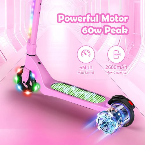 SISIGAD Electric Scooter for Kids Ages 6-12, LED Light-Up Deck, Kids Scooters with 3 Adjustment Levels Handlebar to 36 Inches High,5.3" Wheel Kick Scooter