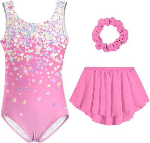 Idgreatim Girls Gymnastic Leotard - Ballet Dance Dress with Removable Skirt & Hair Scrunchie | Ages 4-11