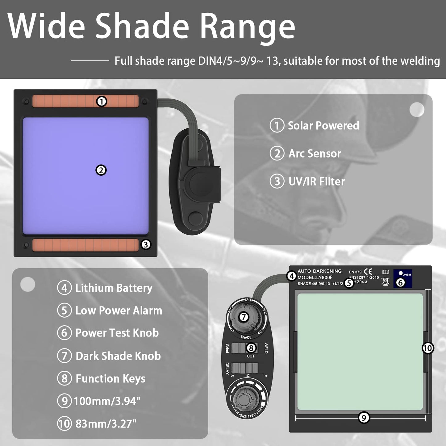TEKWARE Large Viewing True Color Solar Powered Auto Darkening Welding Helmet, 4 Arc Sensor Wide Shade Range 4/5-9/9-13 Welder Mask for Mig Tig Arc Grinding Plasma(Eclipse)