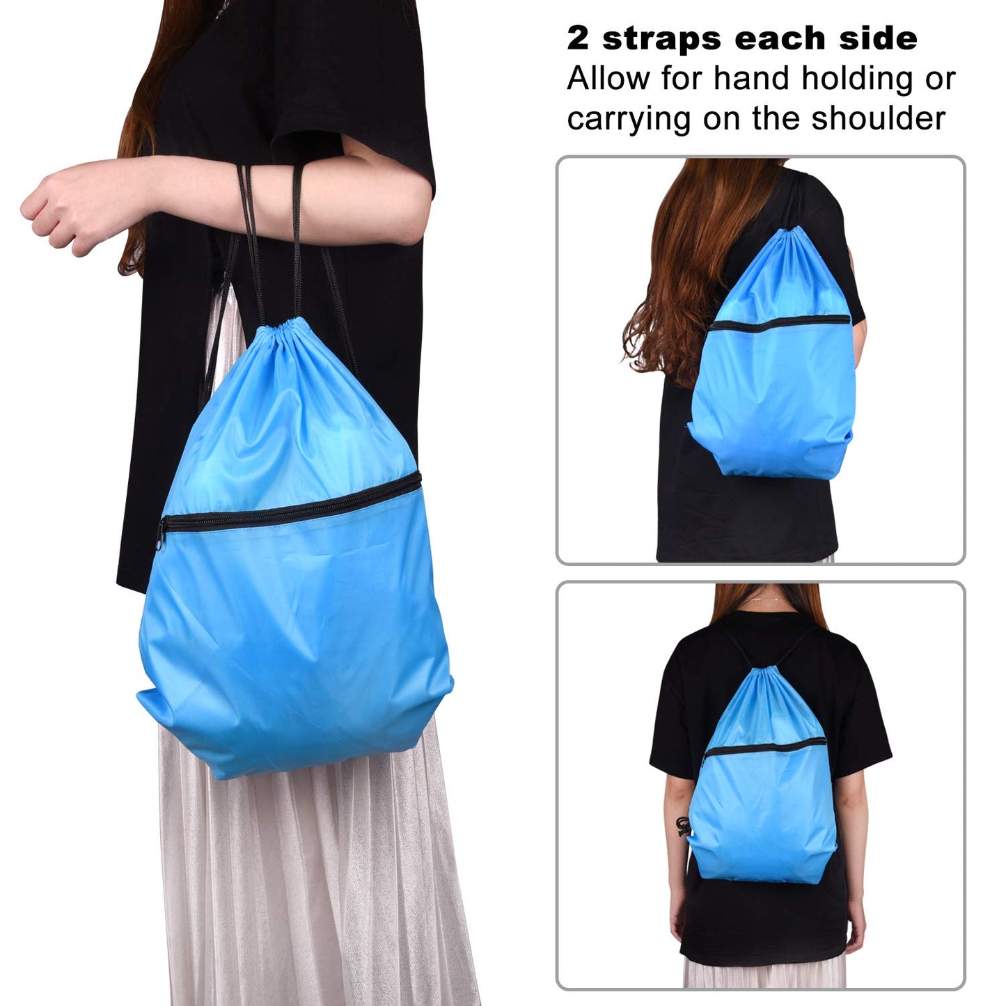 KUUQA 16Pcs Drawstring Backpack with Zipper Pocket Cinch Sack Bulk String Bags（Colorful）