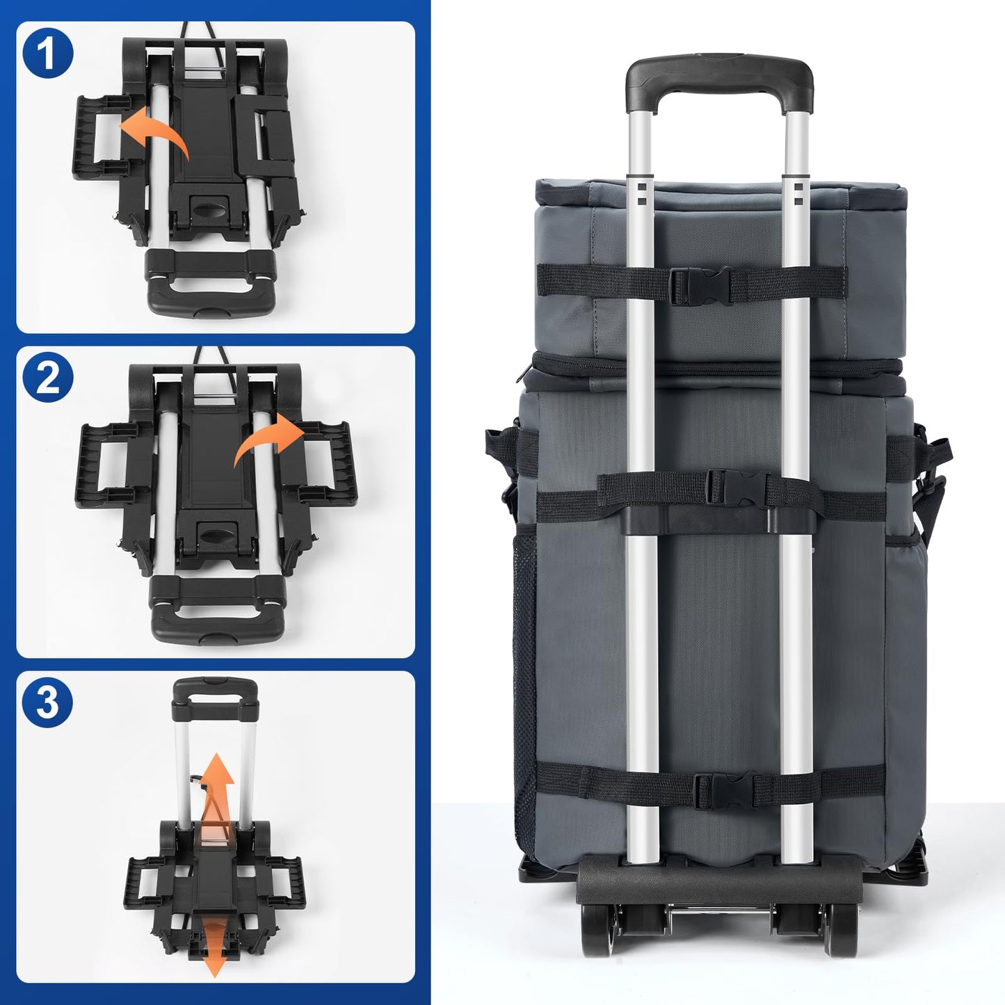 Odoland 72 Can Rolling Cooler Bag with Wheels & Handle, Collapsible Insulated Ice Chest for Beach, Camping & Tailgating - Portable Travel Soft Cooler on Wheels, Collapses for Easy Storage