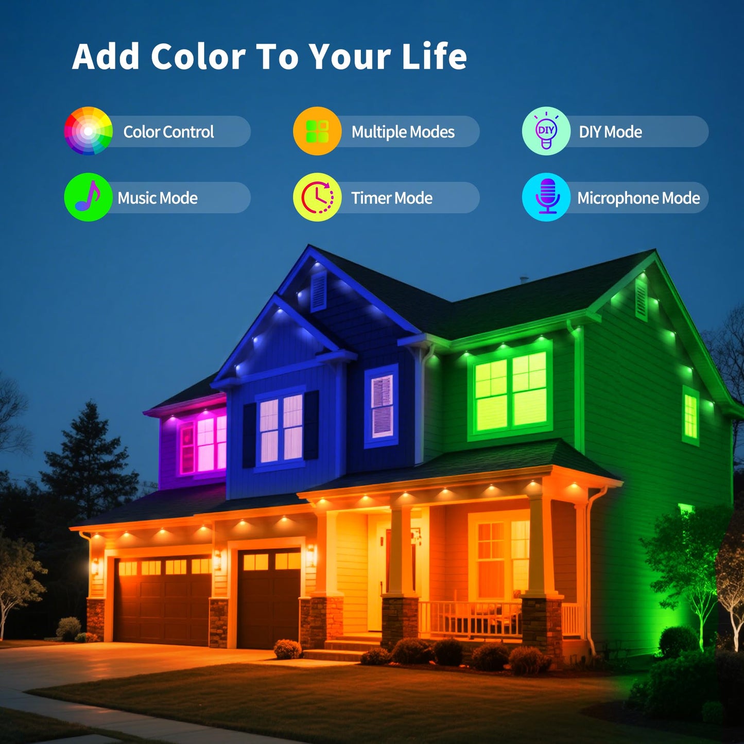 100ft Dynamic Smart RGB LED Permanent String Lights App Remote Color Sync Waterproof Outside House Lights Outdoor Transform Backyard Parties Patio Nights Holiday Magic Festive Glow Instantly