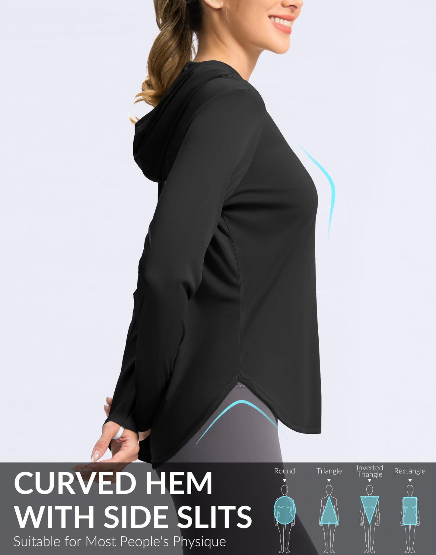 G Gradual Women's UPF 50+ Sun Shirt with Hoodie Long Sleeve UV Protection Shirts Lightweight Hiking Fishing Shirts for Women(Black,L)