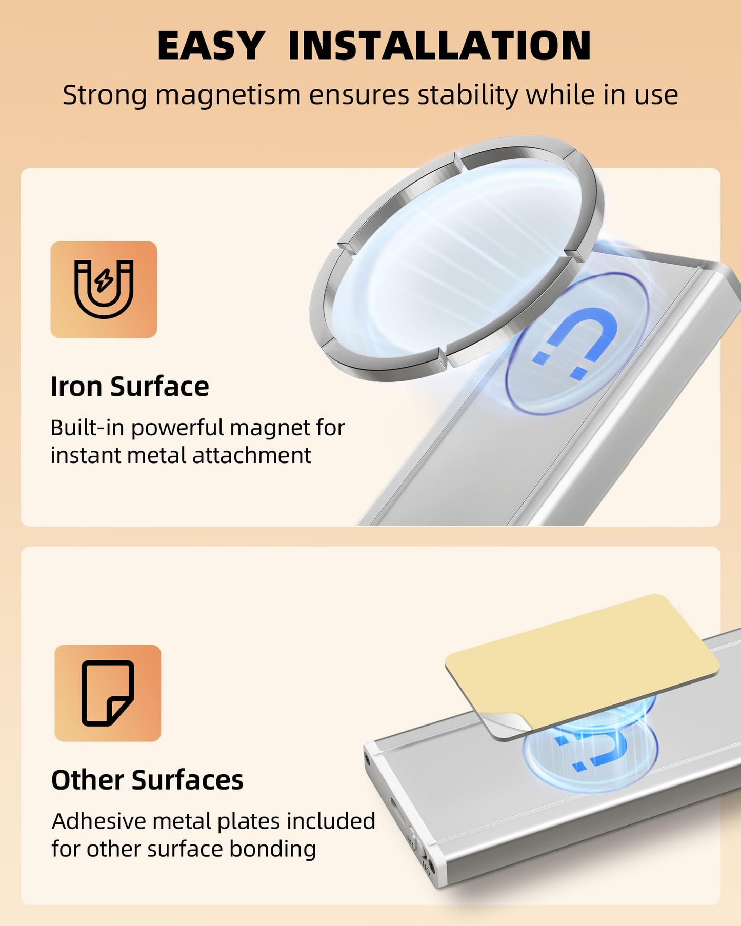 EZVALO 10inch Under Cabinet Lighting, LED Motion Sensor Light Indoor, 2400mAh USB Rechargeable Closet Lights, Dimmable & Magnetic Wireless Under Counter Lights for Kitchen, Pantry, Stairs (2 Pack)