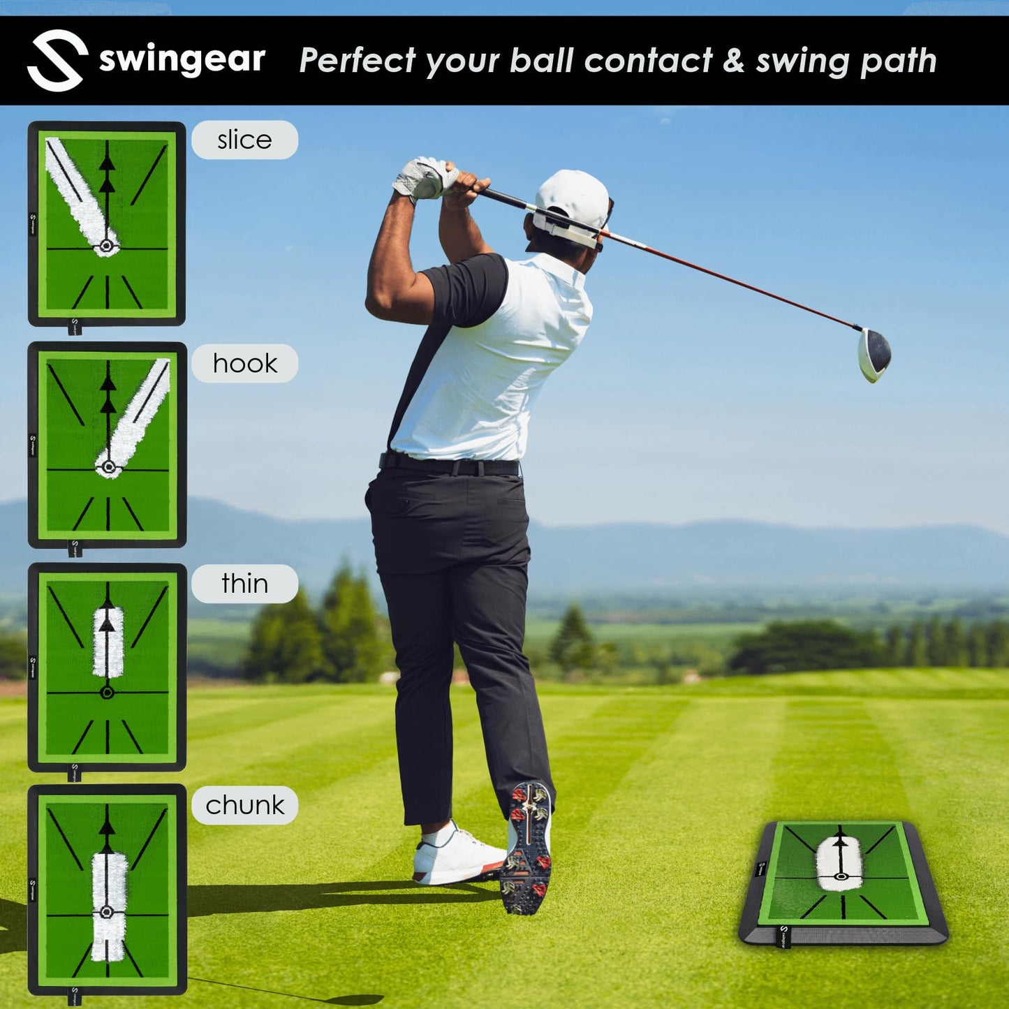 Golf Hitting Mat & Divot Board - Premium Practice mat - Swing Training aid w/Interchangeable Swing-Path Detection & Turf mat - Instant Feedback to Analyze Your Swing - Gift for Golfers