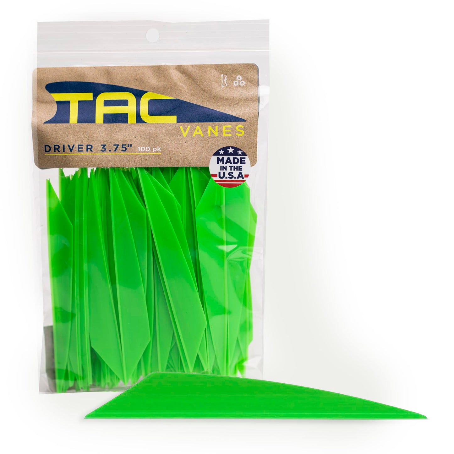 TAC Vanes 3.75" Driver Arrow Vanes | Archery Fletching for Compound & Crossbow | Durable, Lightweight, High Accuracy, Green 100 Pack