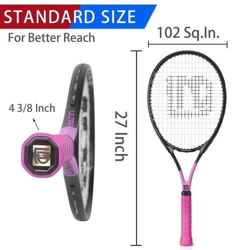 LUNNADE Adults Tennis Racket 2 Pack, Durable 27 Inch Coupled Tennis Racquet Light-Weight, Pre-Strung and Regrip, Suitable for Beginners to Intermediate Players