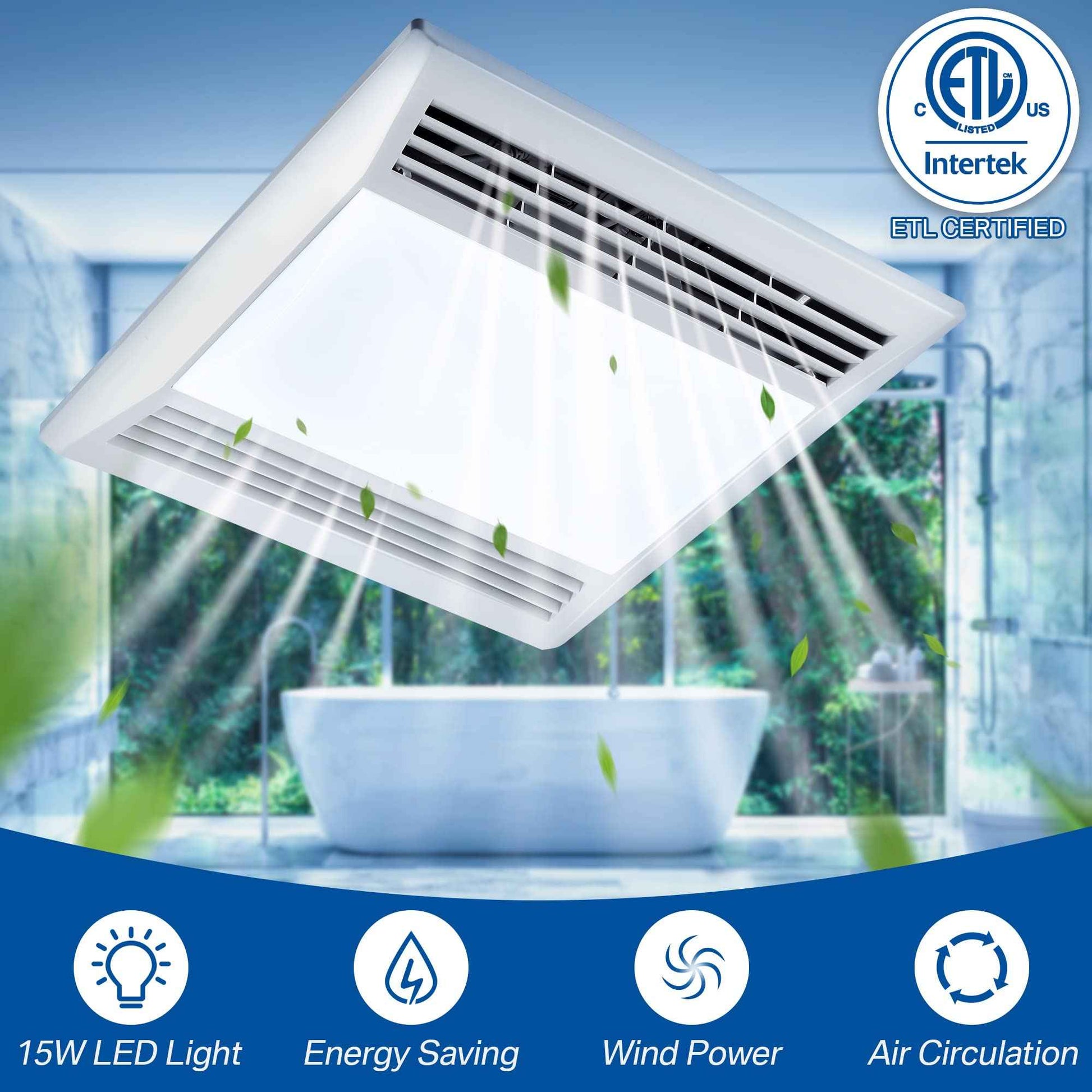 Fiada Bathroom Exhaust Fan with 15W LED Light, Ultra Quiet 1.0 Sones 110 CFM Bathroom Ventilation Fan Vent for Home Household Bath Office Hotel 105 sq. ft.(Stable Light)