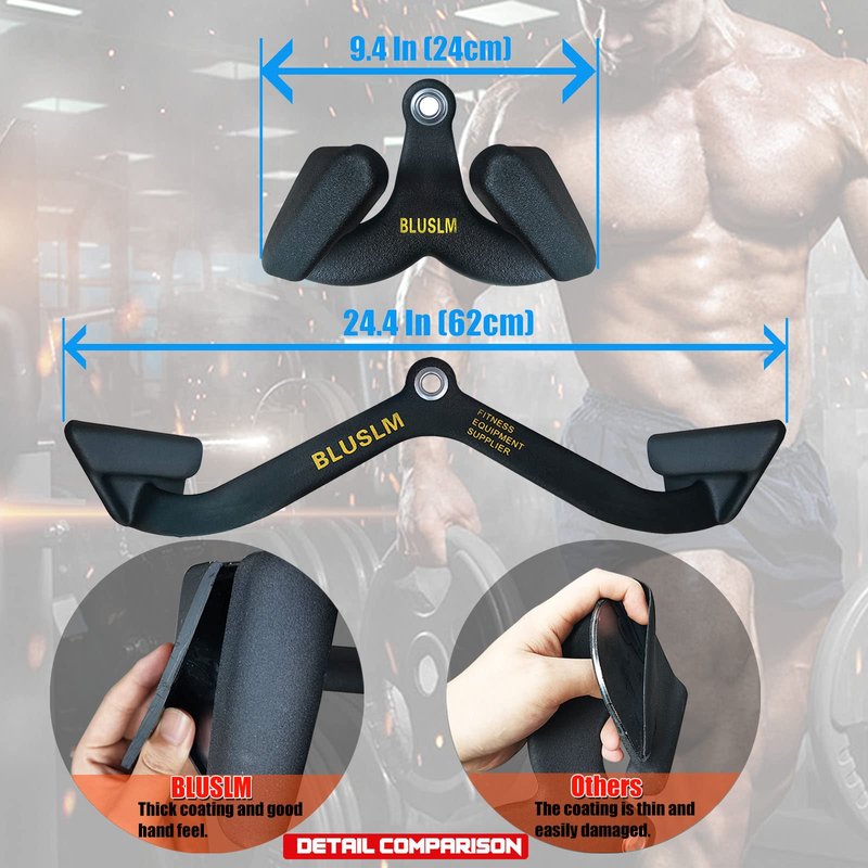BLUSLM LAT Pull Down Bar for Cable Machine, LAT Pulldown Attachments T-bar V-bar Cable Attachment for Gym, Back Tricep Strength Training Handle (2 Pieces)