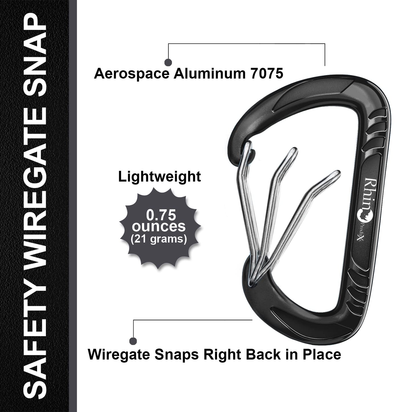 Rhino Produxs 12kN (2697 lbs) Heavy Duty Carabiner Clips, for Securing Pets, Outdoor, Camping, Hiking, Hammock, Dog Leash Harness, Keychains