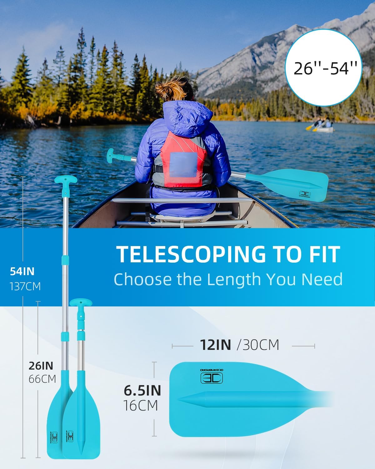 OCEANBROAD Telescoping Emergency Paddle - Adjustable 21'' to 42'' | Lightweight Aluminum for Kayaking & Canoeing