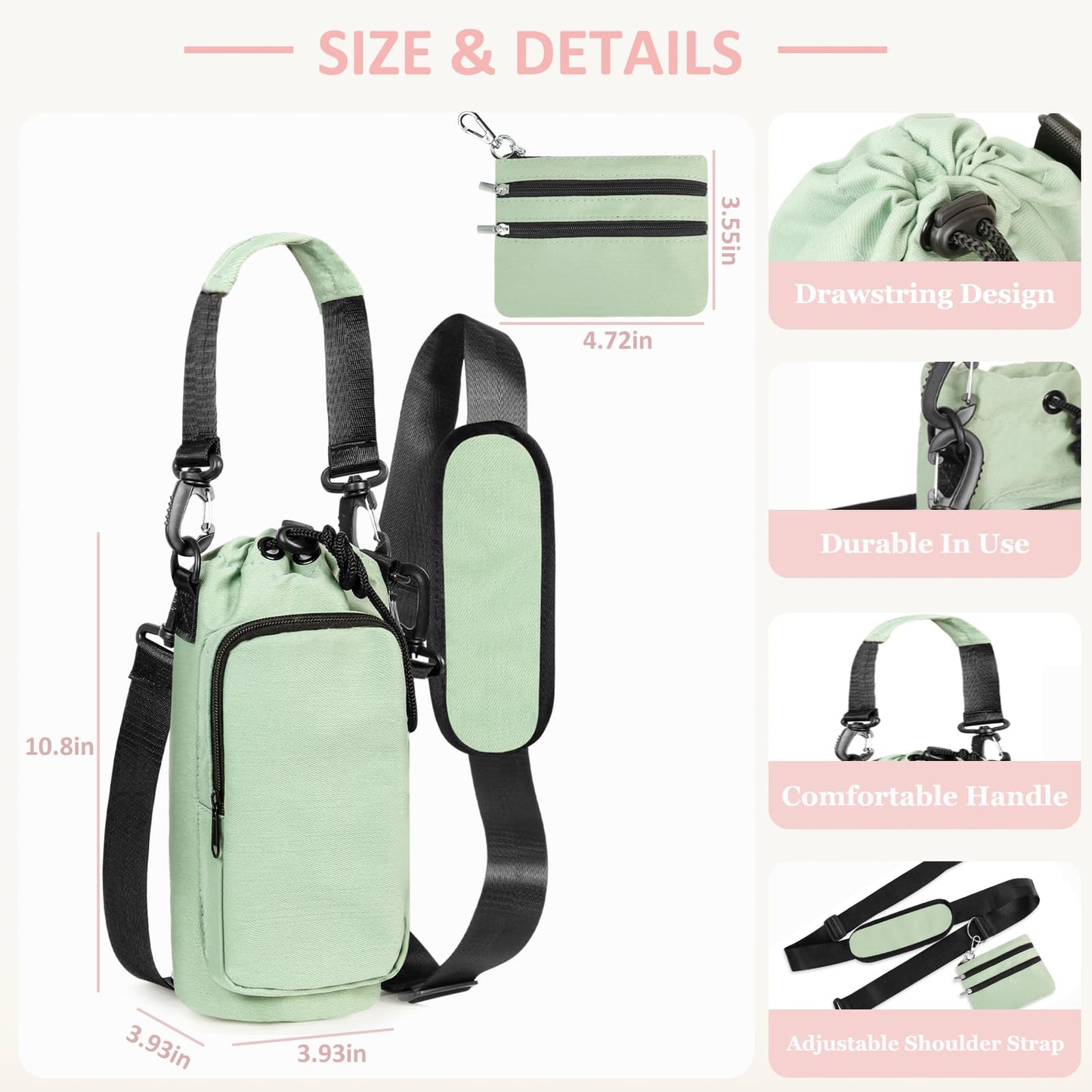 Insulated Water Bottle Carrier with Adjustable Strap - 25/32/40 oz Water Bottle Crossbody Bag with Small Purse for Hiking, Gym, Travel