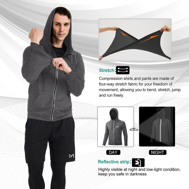 MEETYOO 4/5 Pcs Men's Compression Sets Pants Long Sleeve Shirt Athletic Shorts Running Jacket