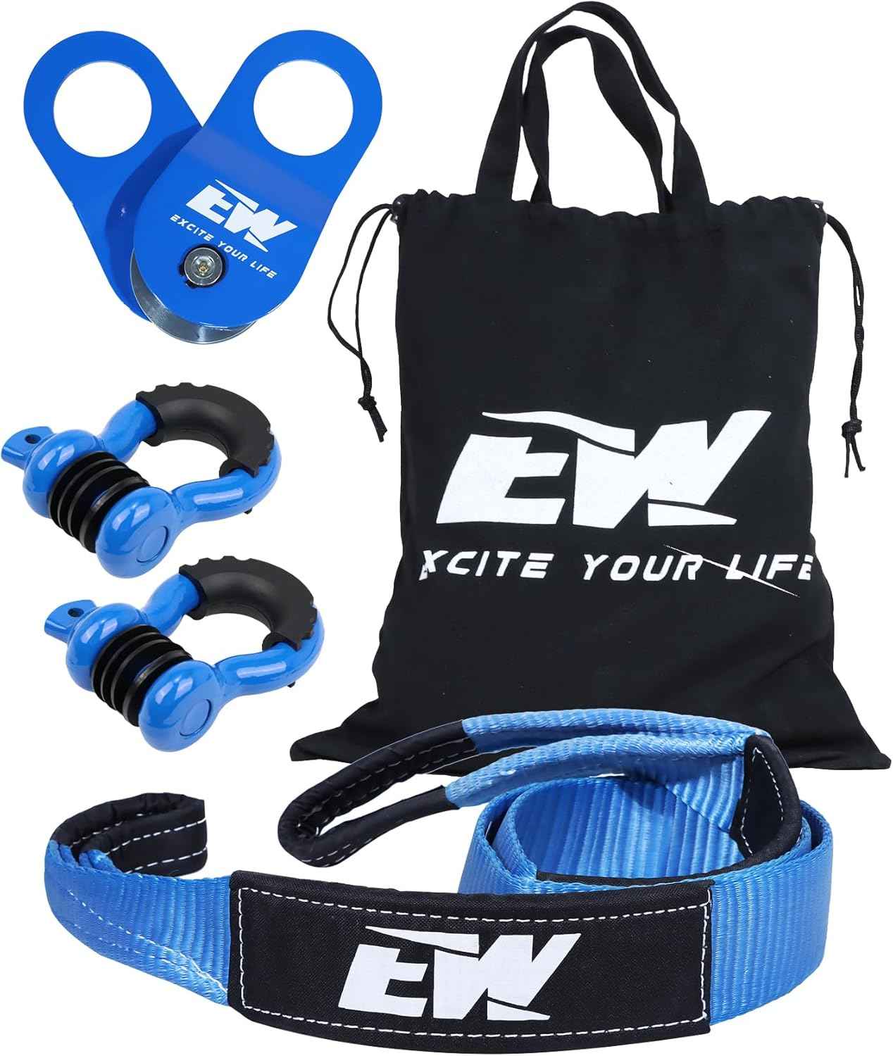 10-Ton Offroad Recovery Kit - Snatch Block Pulley, Tree Saver & D-Ring Shackles