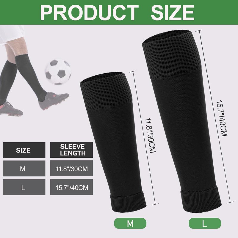 Ultrafun 3 Pairs Leg Sleeves, Pre-cut Soccer Sleeves Compatible with Grip Socks, Shin Guards Sleeves for Soccer, Football, Basketball, Rugby (Black, M)