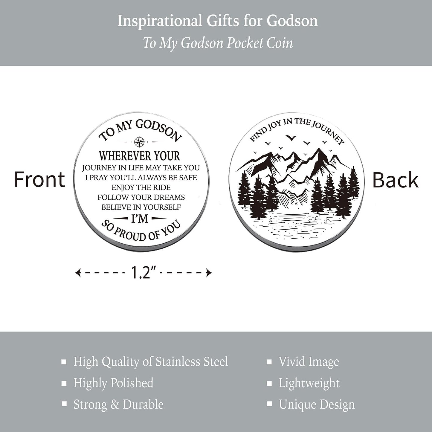 Godson Gifts from Godmother Godfather, Go Confidently Pocket Compass Engraved Black, to My Godson Pocket Token, Inspirational Keepsake Gifts Ideas for Godson Birthday Graduation Christmas Baptism