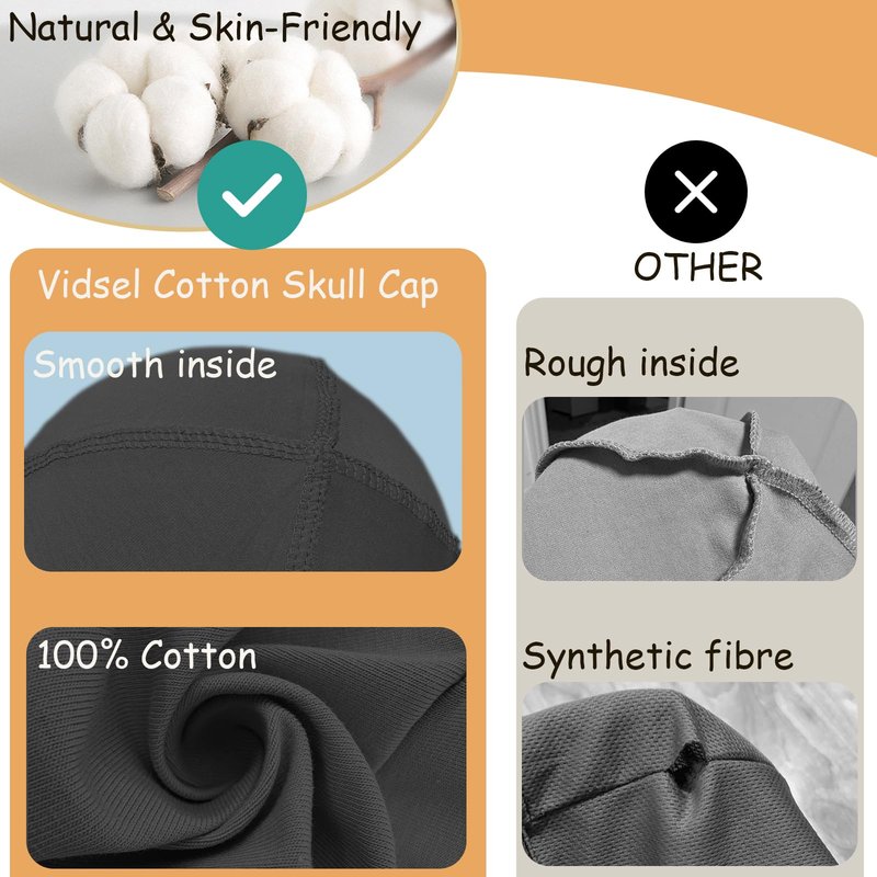 vidsel 100% Cotton Skull Caps for Men Women Breathable Night Cap Sleep Hats Soft Lightweight Running Beanie Helmet Liner