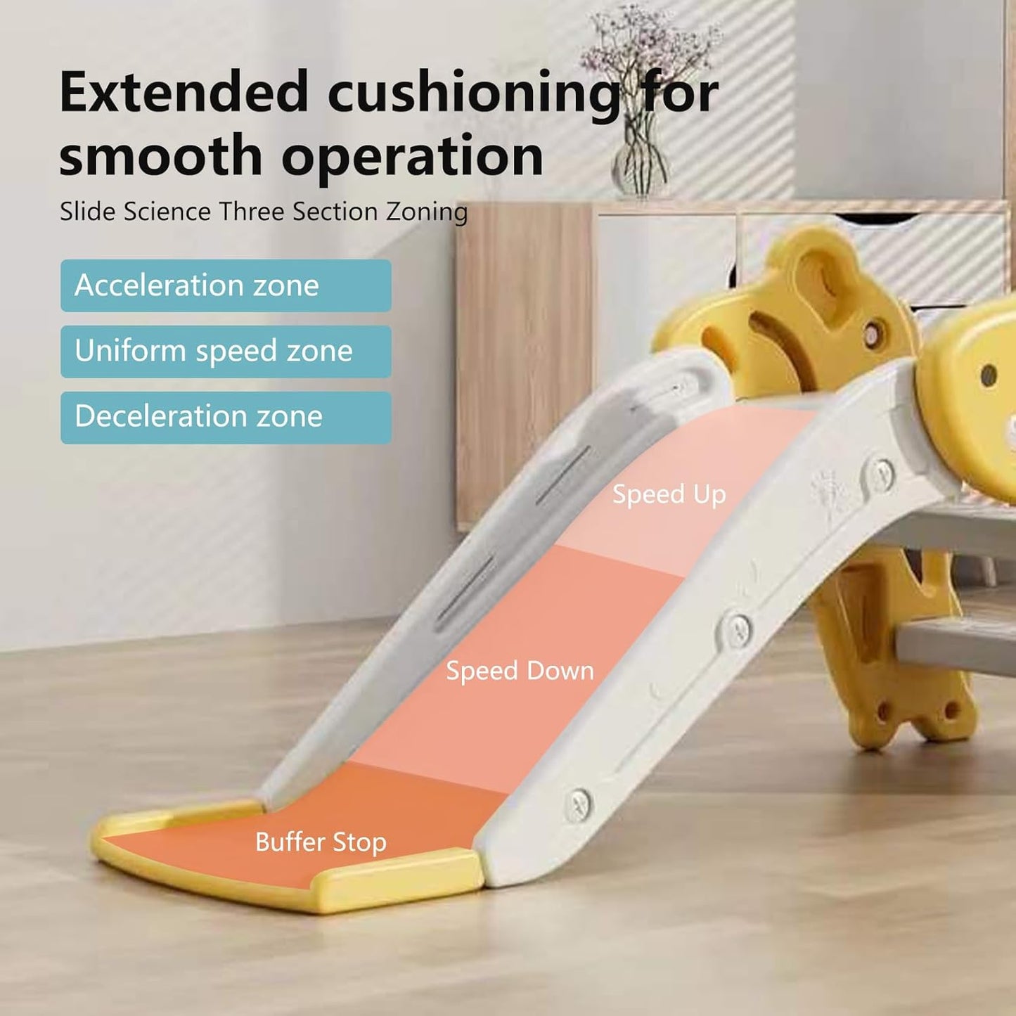 Skiennix Toddler Slide - Indoor/Outdoor Playset with Ball & Hoop | Non-Slip Steps, Yellow, Ages 1-3