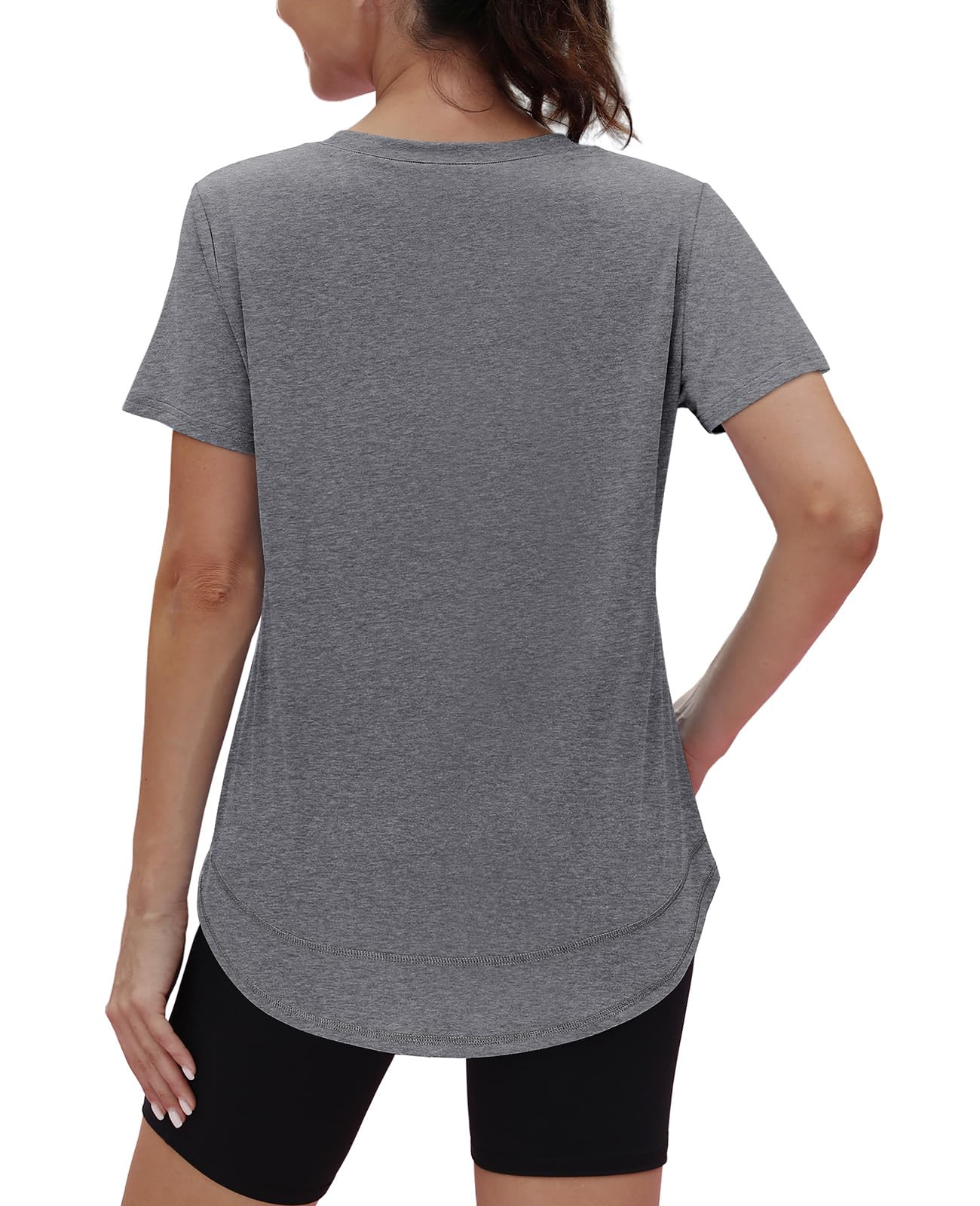 Short Sleeve Shirts for Women Workout Yoga Tops Sun Protection Clothing Summer Outfits Rash Guard Side Slit Grey XL