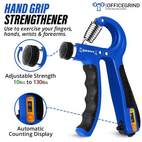 Hand Grip Strength Trainer with Adjustable Resistance 10-130lbs (4.5-59kg), Forearm Hand Grip Strength Exerciser for Muscle Building, Injury Recovery, and Therapy Stress Relief, 2 Pack Blue