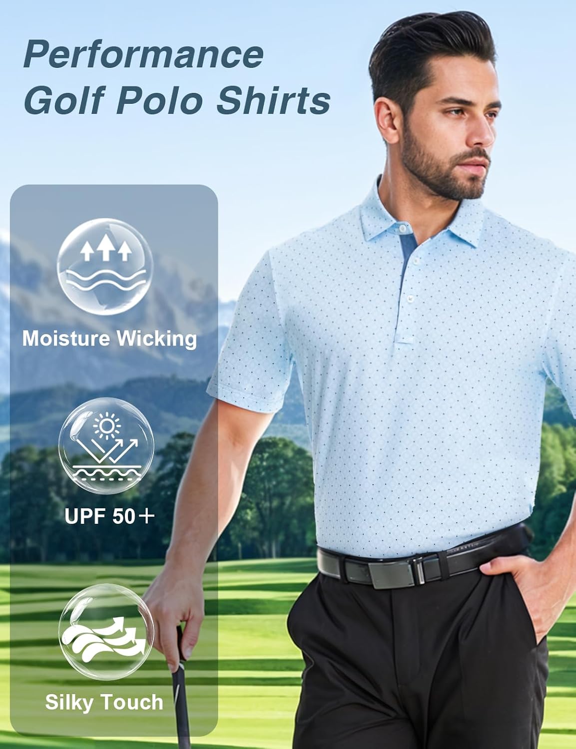 Skiennix Men's Golf Polo Shirt - Short Sleeve Dry Fit Performance | Moisture-Wicking Print Design