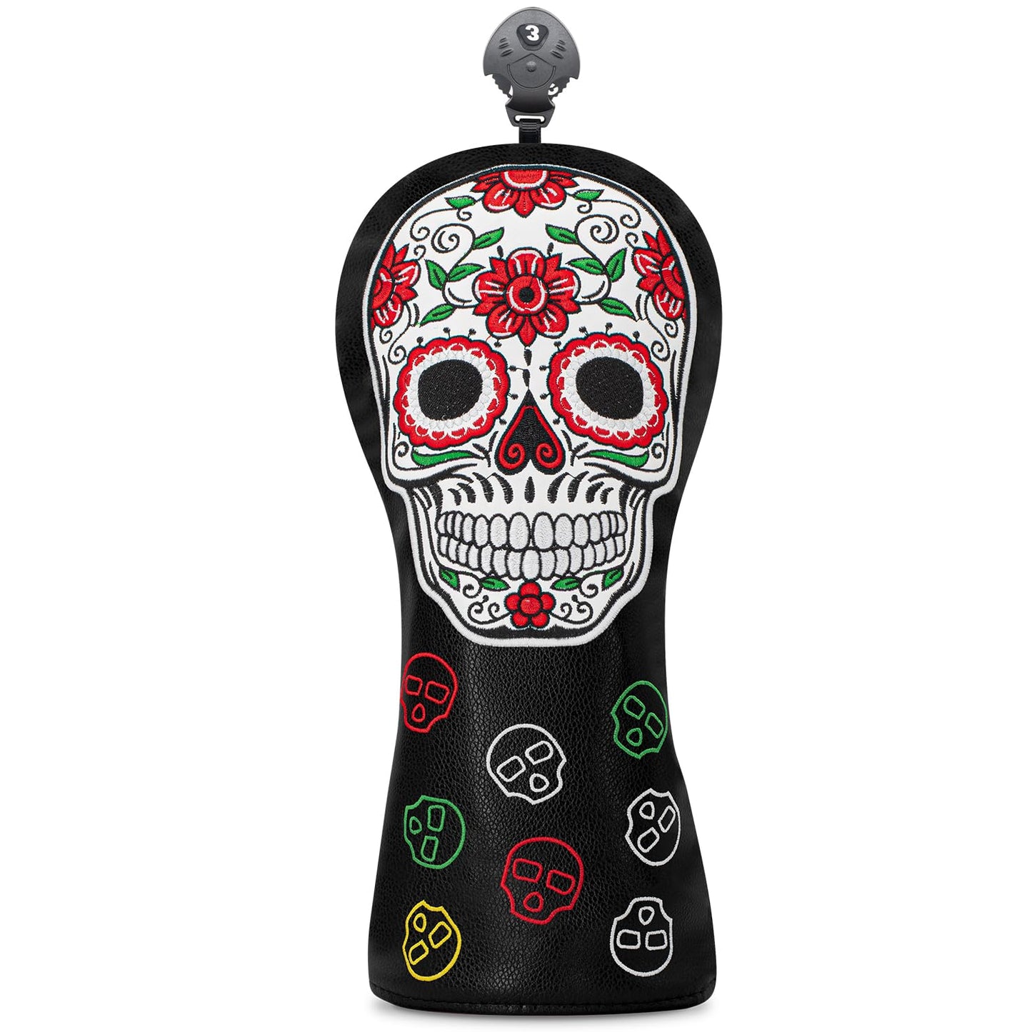 Golf Head Cover Golf Club Red Flower Skull Design Golf Covers PU Headcovers Set Fits Driver Fairway Wood Hybrid Utility Woods Iron Wedge Headcover.