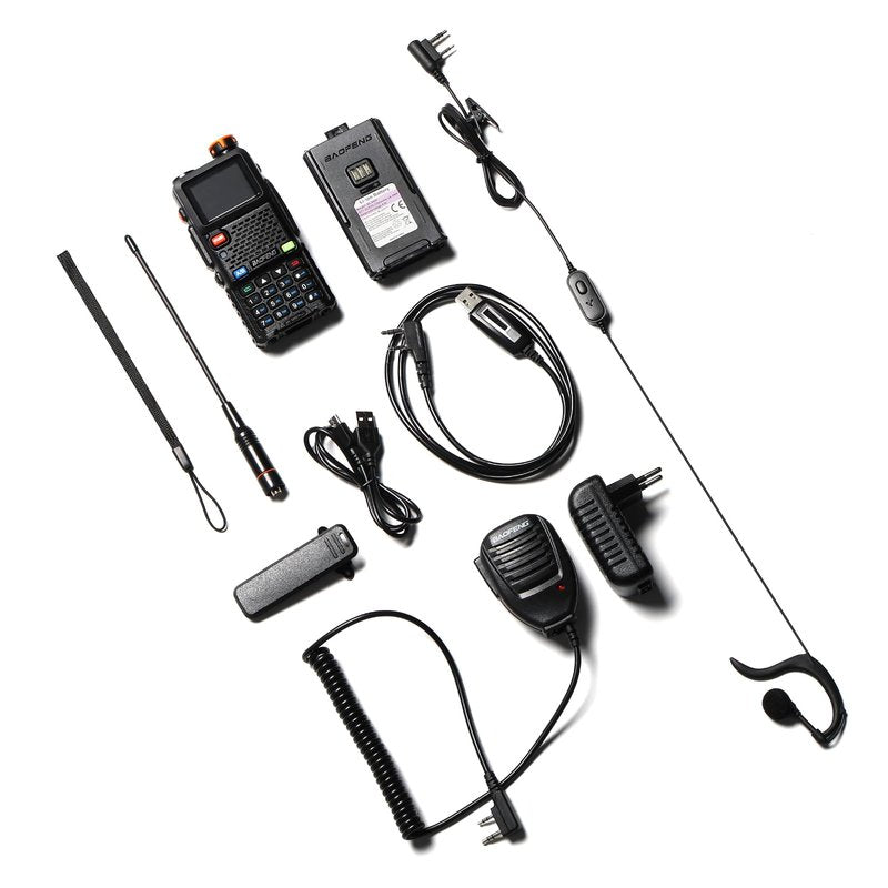 BAOFENG UV-5RM PLUS GPS Ham Radio Handheld, 10W Long Range Two Way Radio, Airband NOAA FM Multi-Band Receiver, 640CH 10 Zones, with 2500mAh Type-C Rechargeable Battery, Speaker Mic & Programming Cable