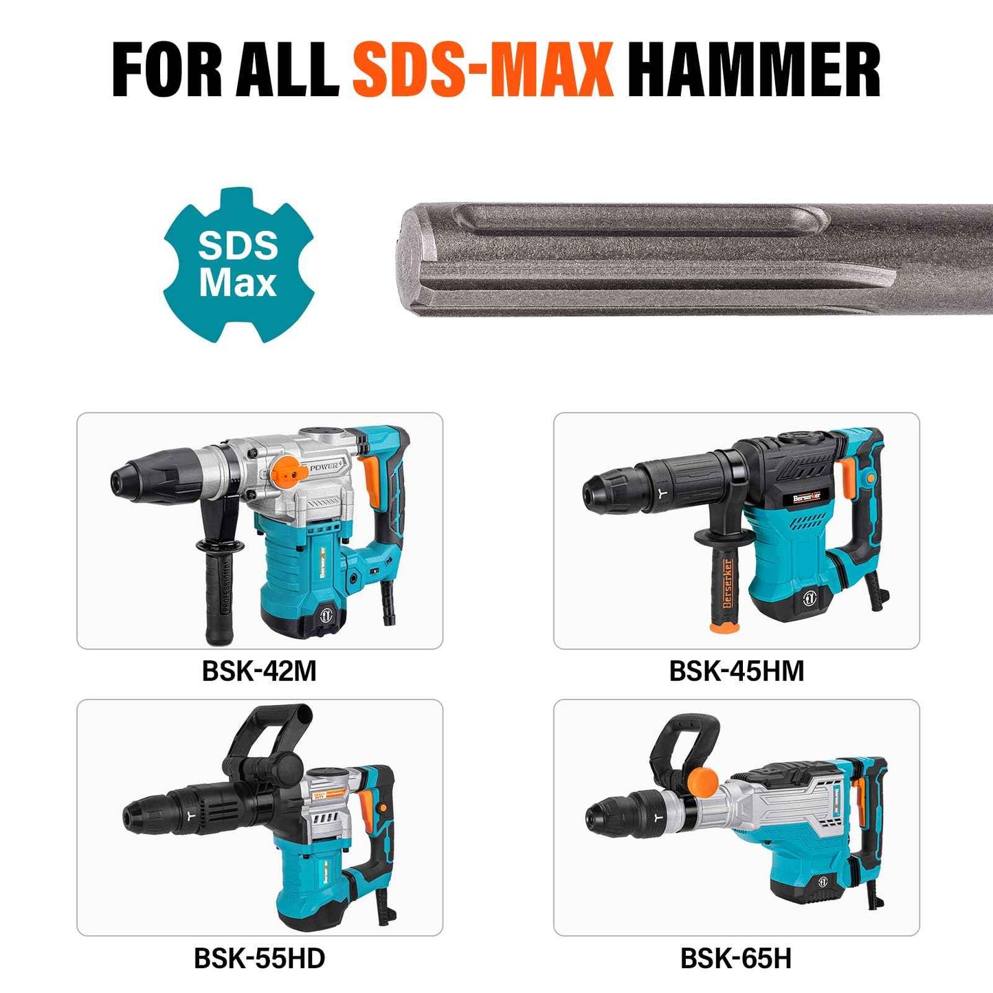 Berserker 3 pc. SDS Max Chisel Set with Point Chisel, Flat Chisel & Scaling Chisel, Masonry Concrete Tile Removal Bits, Compatible with All SDS-Max Rotary Hammer Drills and Demolition Jack Hammers