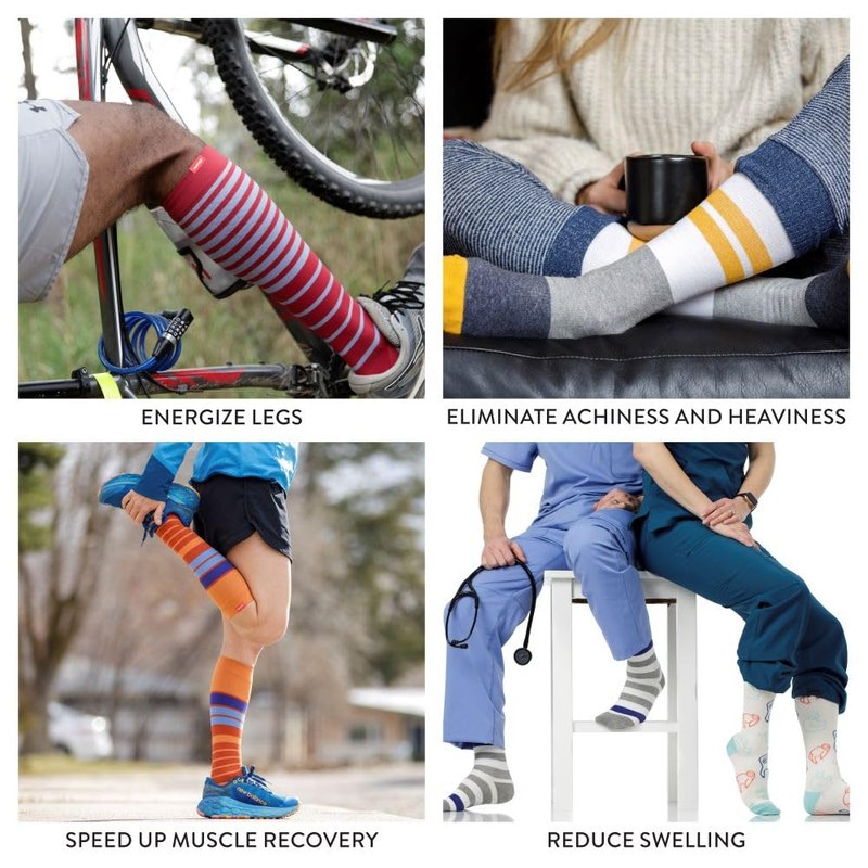 VIM & VIGR Nylon 15-20 mmHg Graduated Compression Socks (Teal & Orange Falling Stripe, Medium/Large (2))