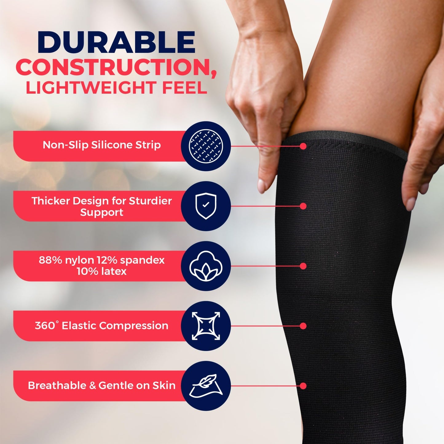 Dr. Arthritis Doctor-Developed Thick Knee Brace Support, Secure Compression Sleeve for Joint Stability (Black, L)