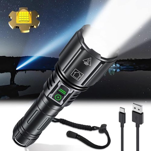 Gehavin Super Bright Rechargeable Flashlight 4200.000 High Lumens,Led Powerful Flashlights with 6 Modes,High Powered Flashlight with IP67 Waterproof,Tactical Emergency Flashlight (18.5, Watt Hours)