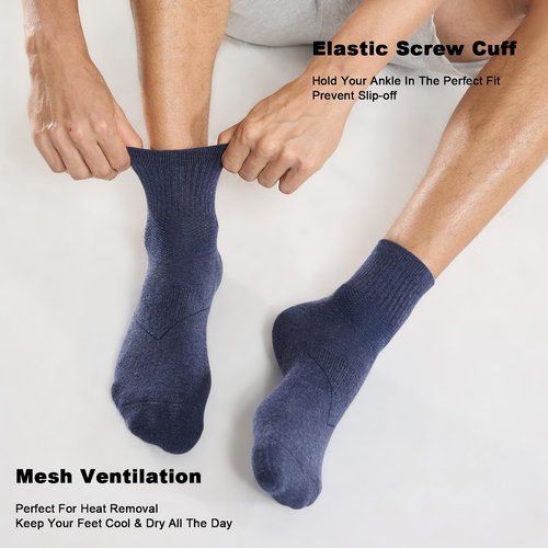 CS CELERSPORT 6 Pack Men's Ankle Socks with Cushion Athletic Running Socks, Black+Light Blue+Dark Blue, Shoe Size: 9-12