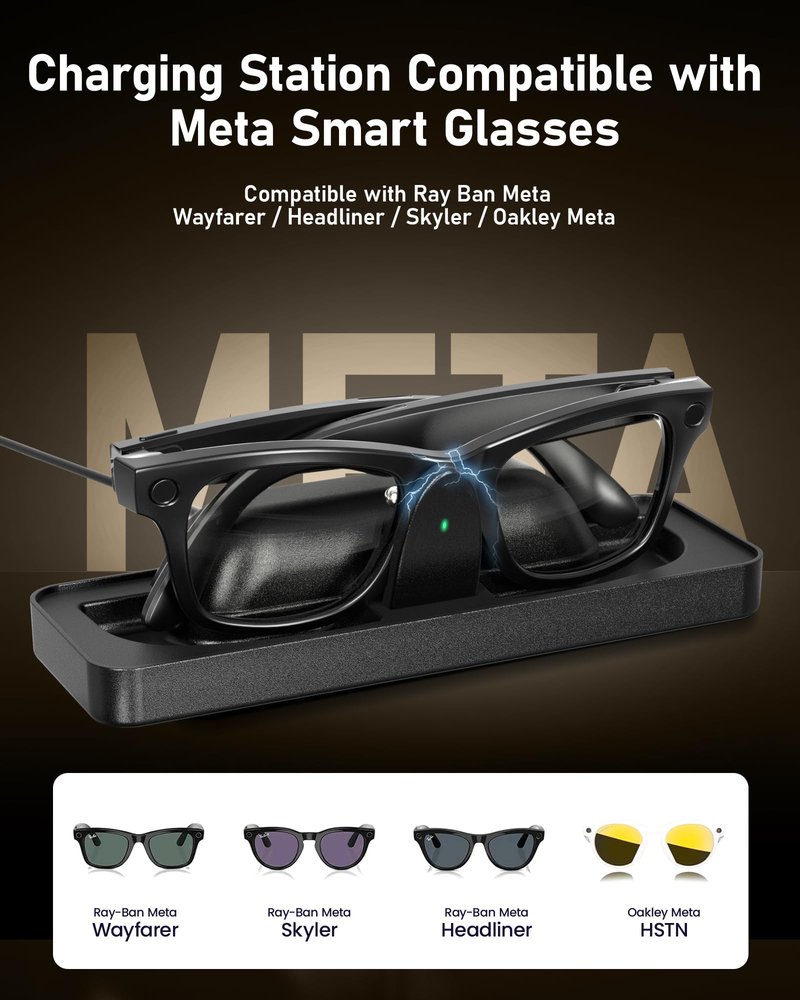 ToKismet Charging Station Compatible with RayBan & Oakley Meta Smart Glasses（Gen 1&2） – Fast Charger Dock with LED Indicator, Fits Wayfarer, Headliner, Skyler,Blayzer Scriber Optics& HSTN Accessories