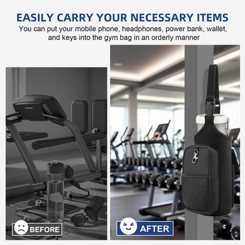 MLIYYBE Magnetic Gym Bag - Water Bottle Carrier Holder with Strap & Phone Pockets, Gym Bottle Pouch Sleeve, Water Bottle Sling Pouch, Gyms Accessories for Men and Women（Black）