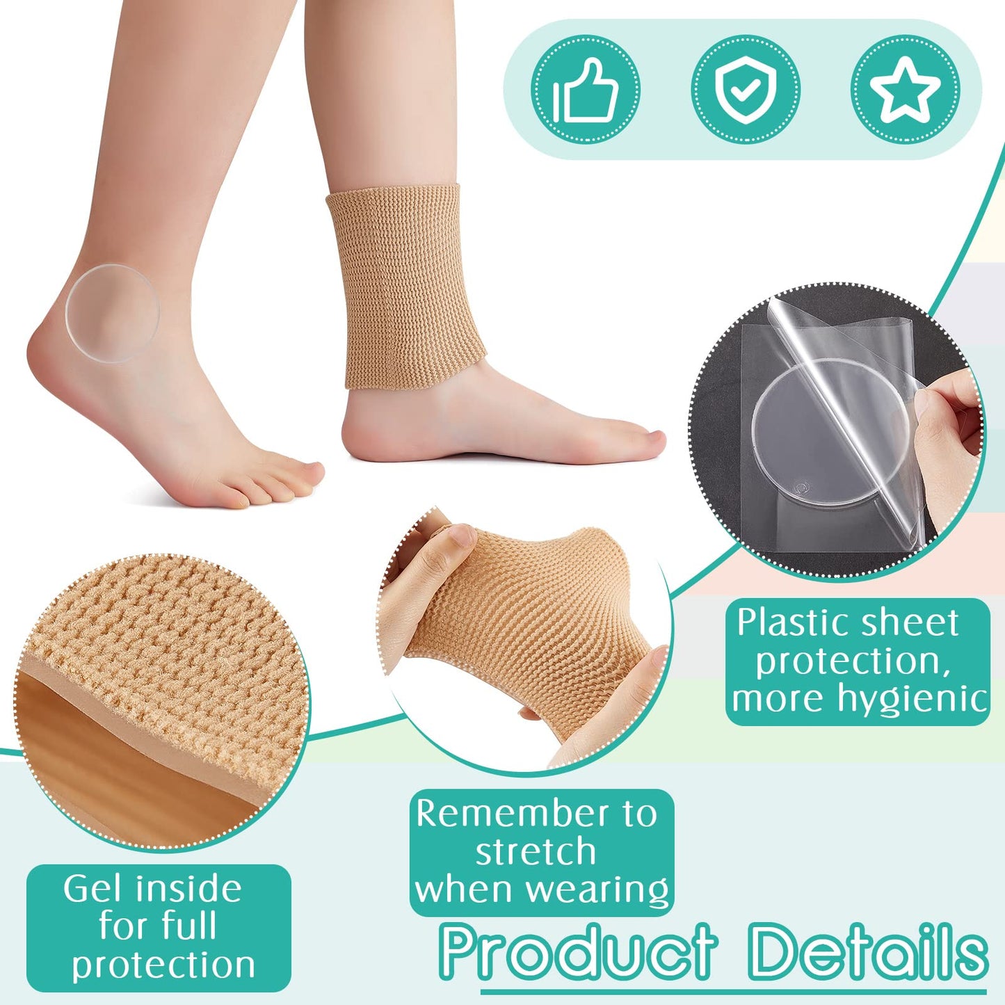 Sratte 4 Pcs Ankle Pads Gel Sleeve Padded Ice Skating Socks Ankle Protector Support Brace Pad Skateboard Accessories for Skating Riding Support Socks(Round)