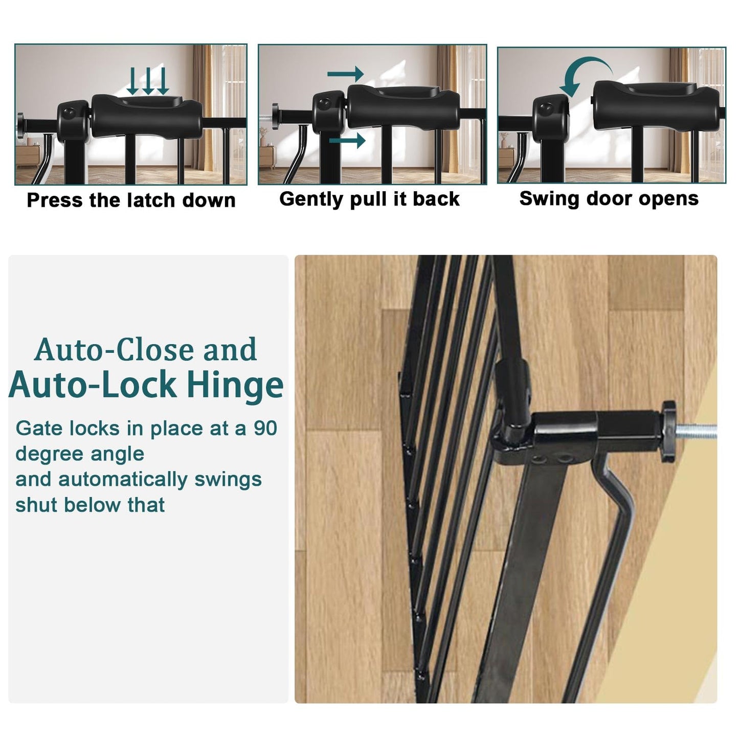 COSEND Extra Wide Baby Gate Tension Indoor Safety Gates Black Metal Large Pressure Mounted Pet Gate Walk Through Long Safety Dog Gate for The House Doorways Stairs (38.58"-43.31"/98-110CM, Black)