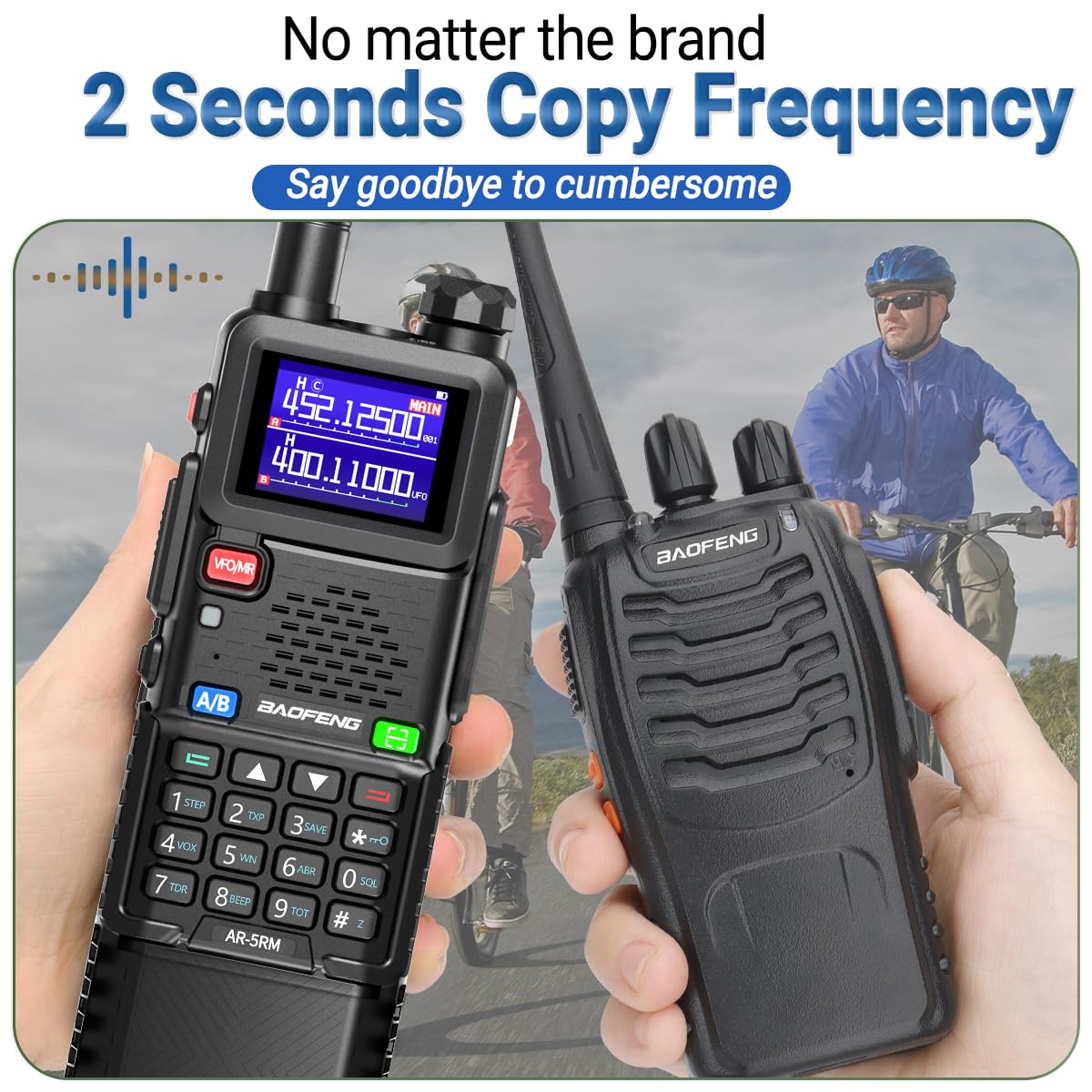 Ham Radio Baofeng Radio10W 5RM FM Radio Handheld Two Way Radio Long Range AR-5RM NOAA Weather Radio DTMF Walkie Talkies Copy Frequency 999CH USB-C Charger 3800mAh Battery Survival Radios (2 Pack)